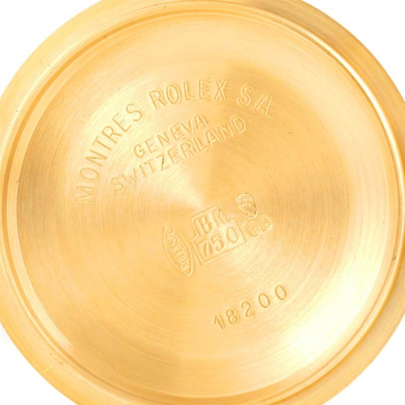 This is the inside view of the case back of a Rolex President 18248 Men's Yellow Gold White Dial 18248 Men's Yellow Gold White Dial model watch.