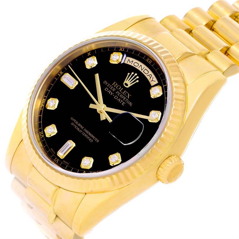 Rolex President Day Date Yellow Gold Black Diamond Dial Watch 118238 ...