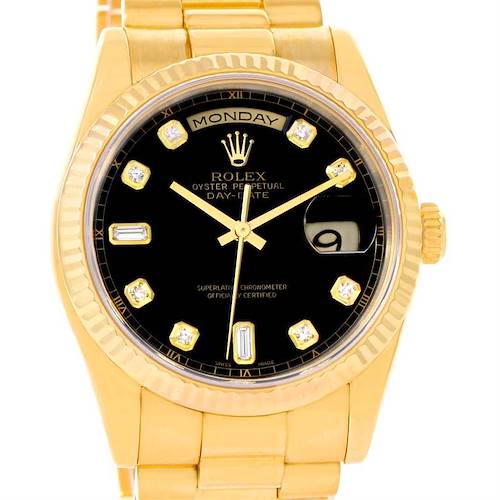 Photo of Rolex President Day Date Yellow Gold Black Diamond Dial Watch 118238