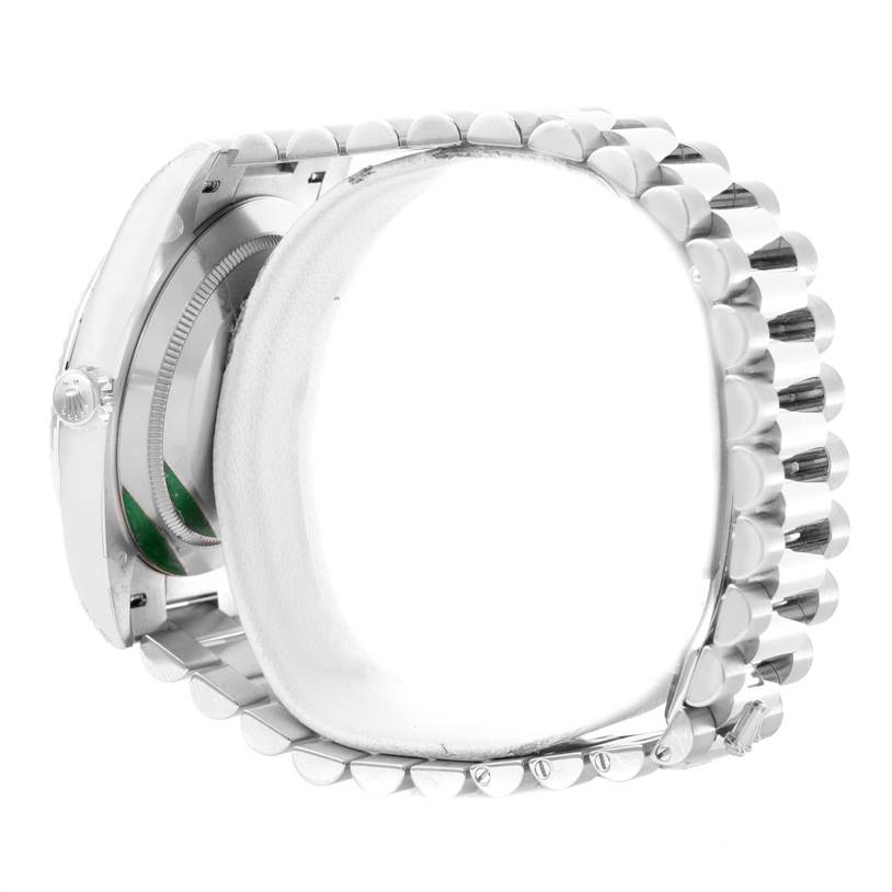 This image shows a side profile of the Rolex President 228239 Men's White Gold Silver Dial 228239 Men's White Gold Silver Dial model watch, highlighting the watch case and bracelet.