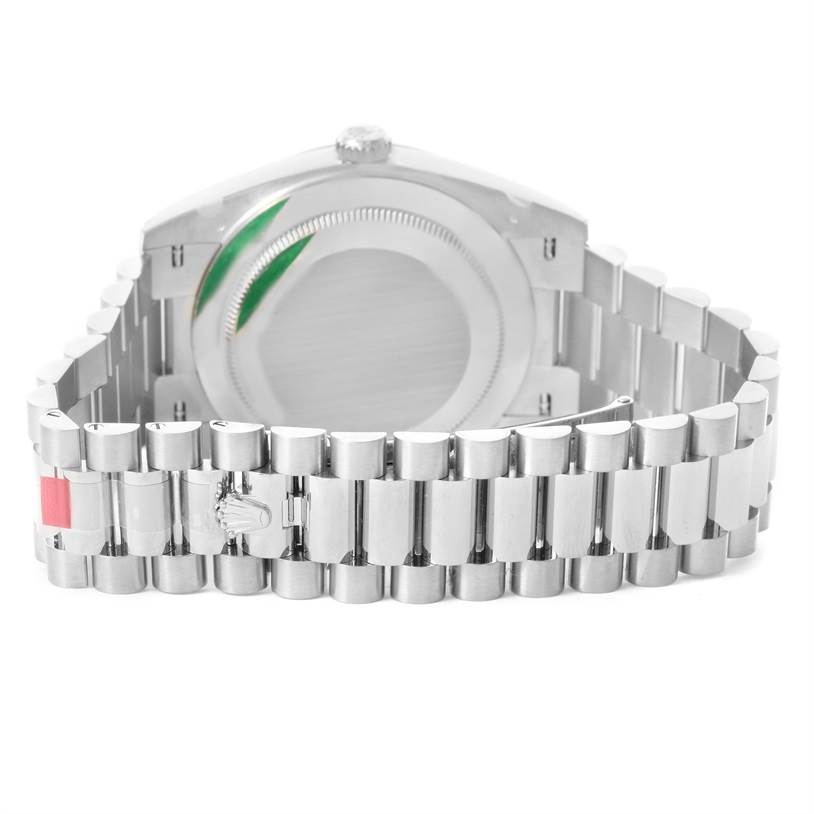 This image shows the back case and bracelet of the Rolex President 228239 Men's White Gold Silver Dial 228239 Men's White Gold Silver Dial model watch.