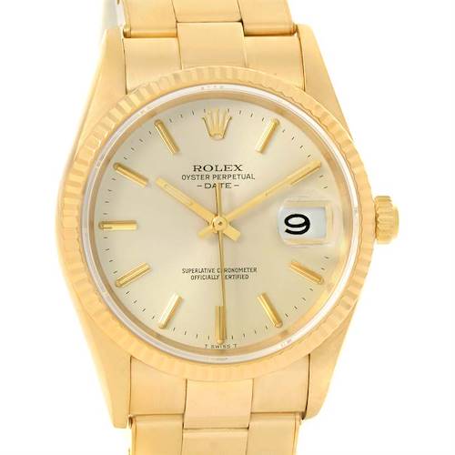 Photo of Rolex Date 18k Yellow Gold Oyster Bracelet Mens Watch 15238