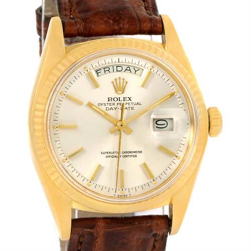 Photo of Rolex 18k Yellow Gold President Day-Date Brown Strap Mens Watch 1803