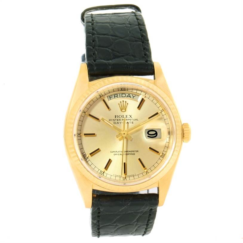 Rolex President Day-Date 18k Yellow Gold Leather Strap Watch 18038 ...
