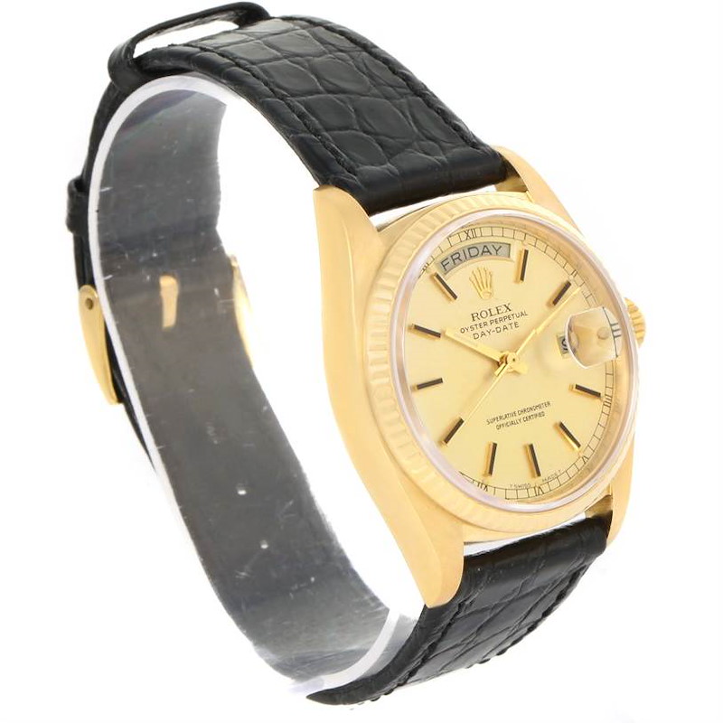 Rolex President Day-Date 18k Yellow Gold Leather Strap Watch 18038 SwissWatchExpo