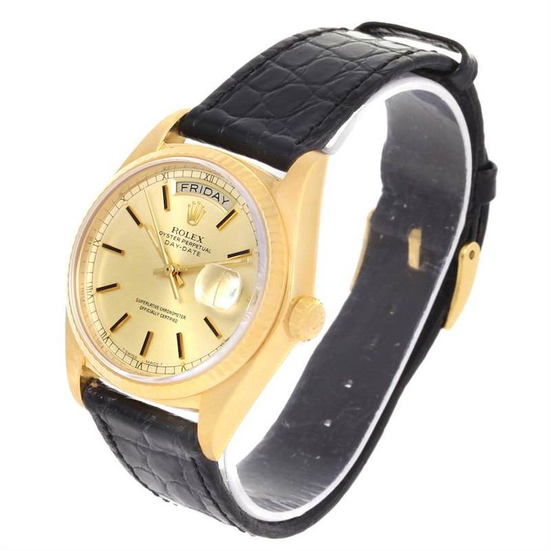 Rolex President Day-Date 18k Yellow Gold Leather Strap Watch 18038 ...