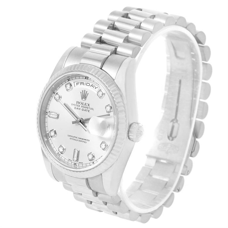 Rolex President Day-Date 18k White Gold Diamond Mens Watch 118239 SwissWatchExpo