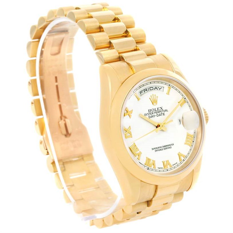 Rolex President Day Date White Dial Mens 18k Yellow Gold Watch 118208 SwissWatchExpo