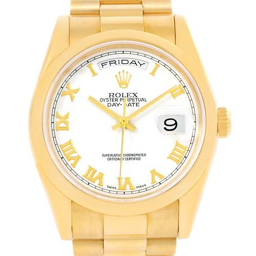 Photo of Rolex President Day Date White Dial Mens 18k Yellow Gold Watch 118208