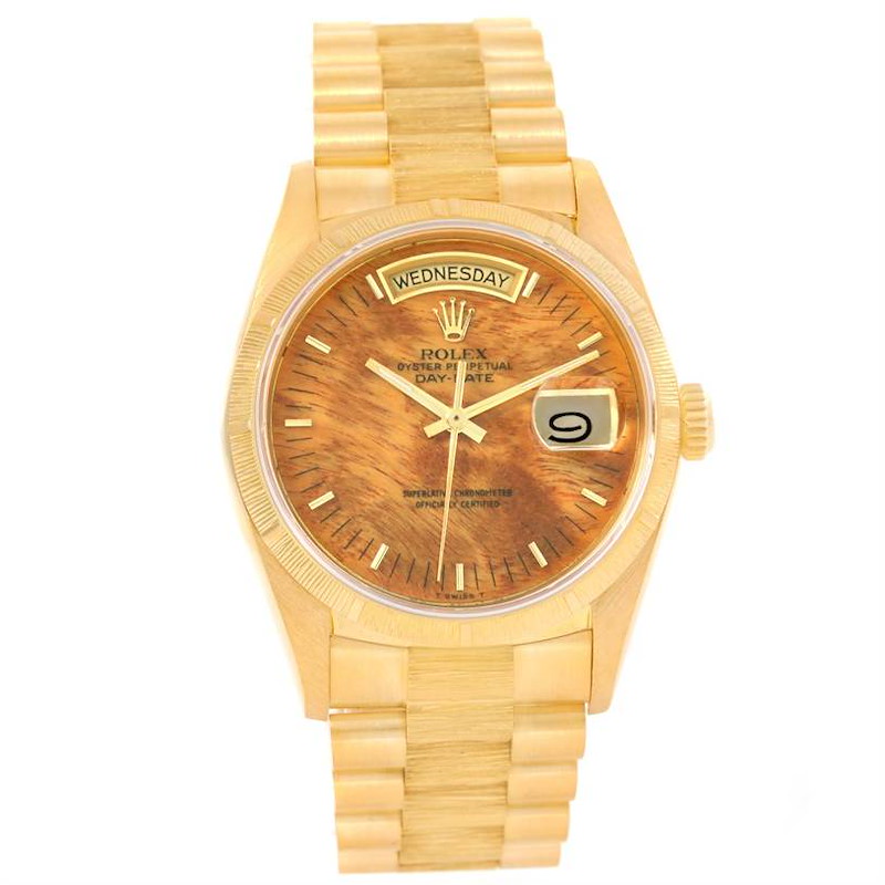 Rolex President Day-Date 18k Yellow Gold Wood Dial Mens Watch 18078 ...