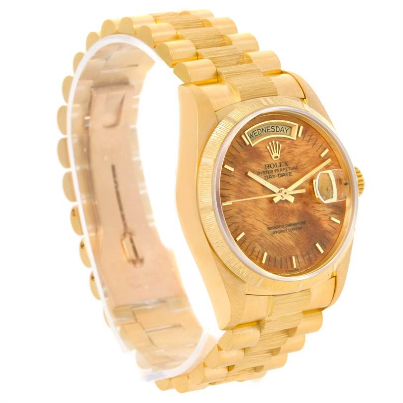 The Rolex President 18078 Men's Yellow Gold Brown Dial 18078 Men's Yellow Gold Brown Dial watch is shown at a three-quarter angle, displaying the face, bezel, case, and bracelet.