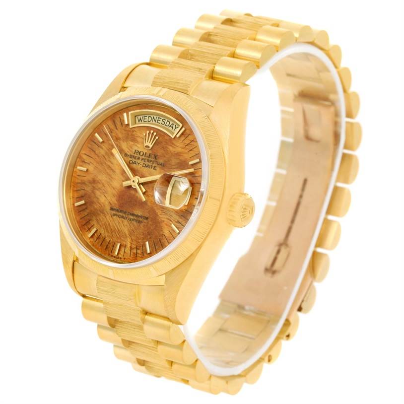 The image shows a gold Rolex President 18078 Men's Yellow Gold Brown Dial 18078 Men's Yellow Gold Brown Dial model watch at a three-quarter angle, displaying the face, band, and crown.