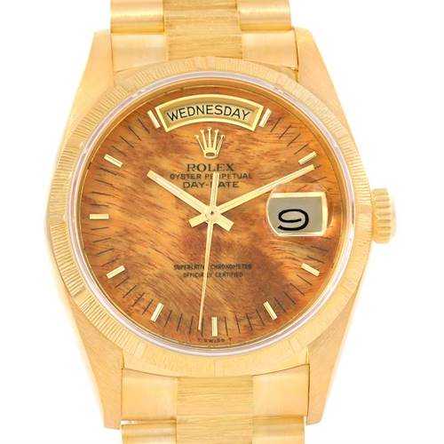Photo of Rolex President Day-Date 18k Yellow Gold Wood Dial Mens Watch 18078
