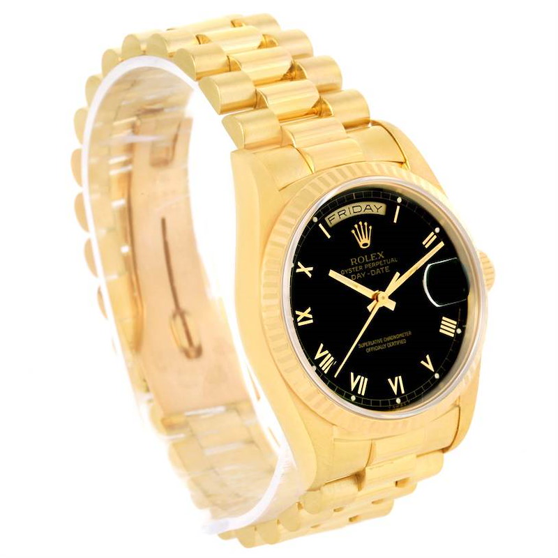 Rolex President Day Date Mens 18k Yellow Gold Black Dial Watch 18238 SwissWatchExpo