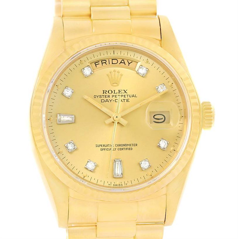 Rolex President Day-Date 18k Yellow Gold Diamond Mens Watch 18038 SwissWatchExpo