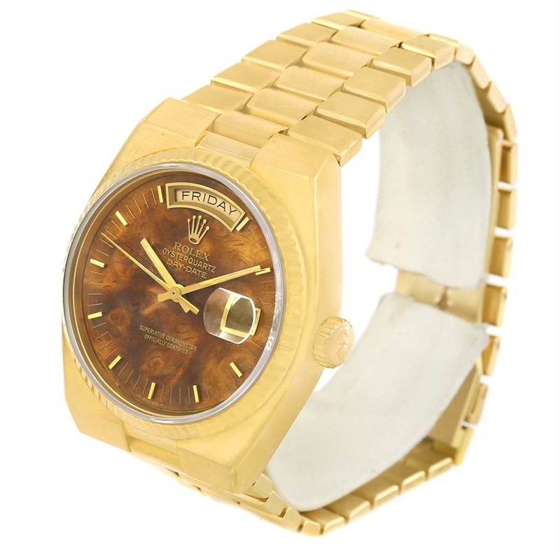 Rolex Oysterquartz President Day Date Yellow Gold Wood Dial 19018 SwissWatchExpo