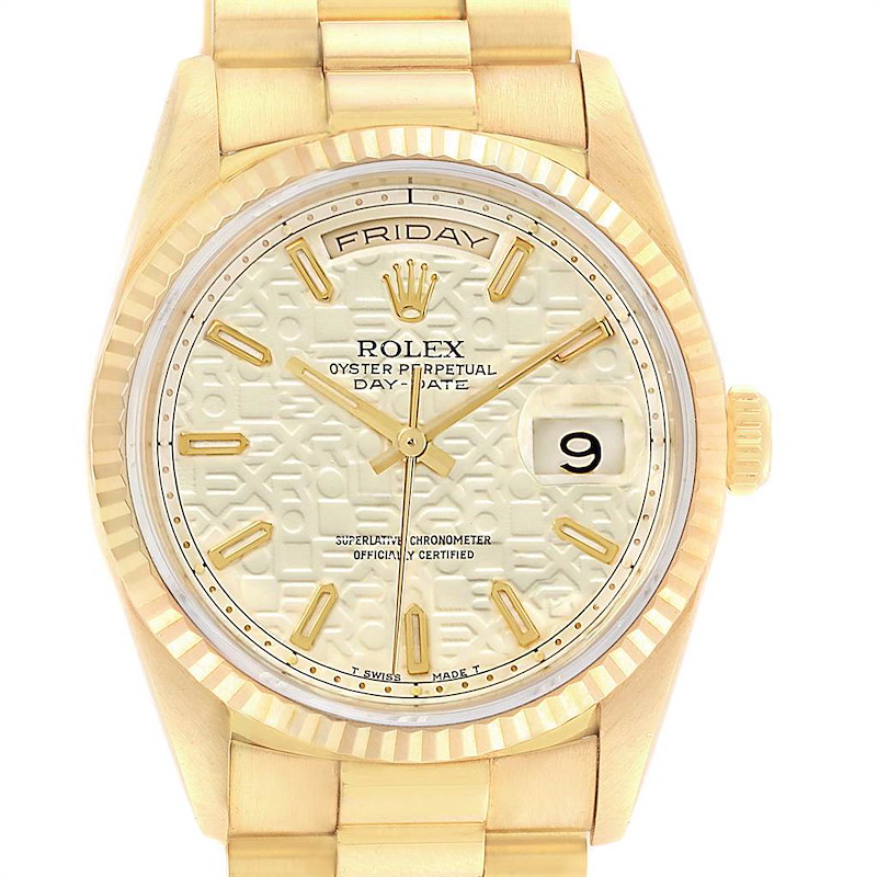 Rolex President Day-Date Yellow Gold Anniversary Dial Watch 18238 Box Papers SwissWatchExpo