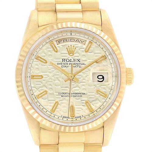 Photo of Rolex President Day-Date Yellow Gold Anniversary Dial Watch 18238 Box Papers
