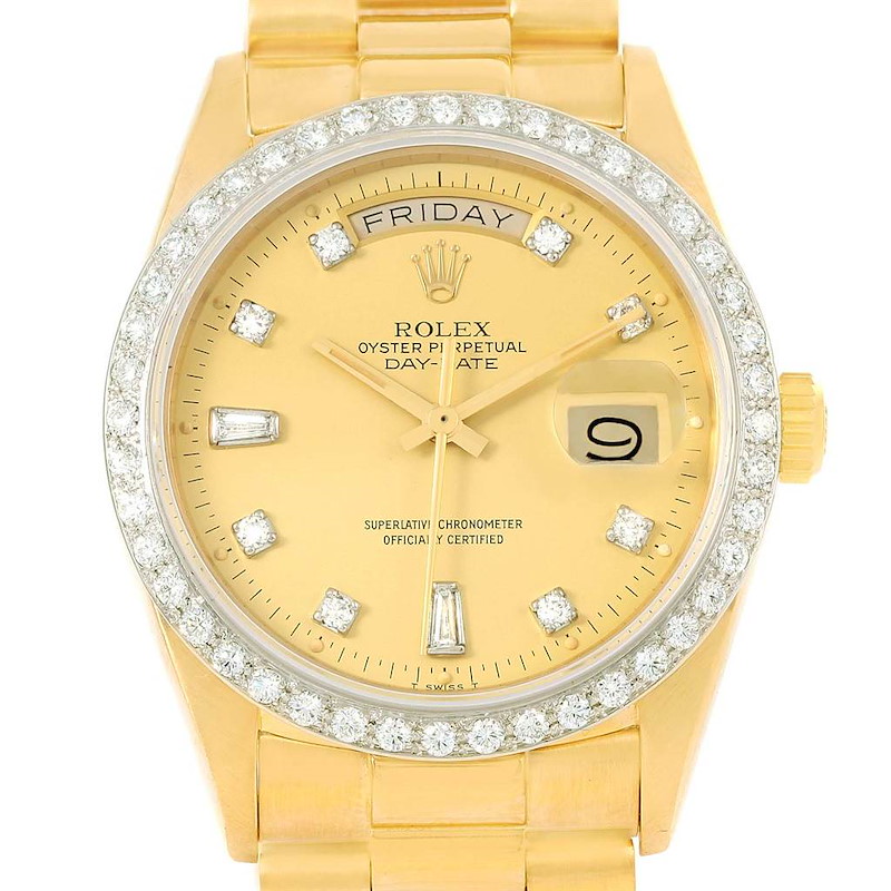 Rolex President Day-Date 18k Yellow Gold Diamond Watch 18048 Box Papers SwissWatchExpo