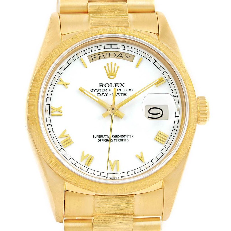 Rolex President Day-Date 18k Yellow Gold White Dial Mens Watch 18078 SwissWatchExpo