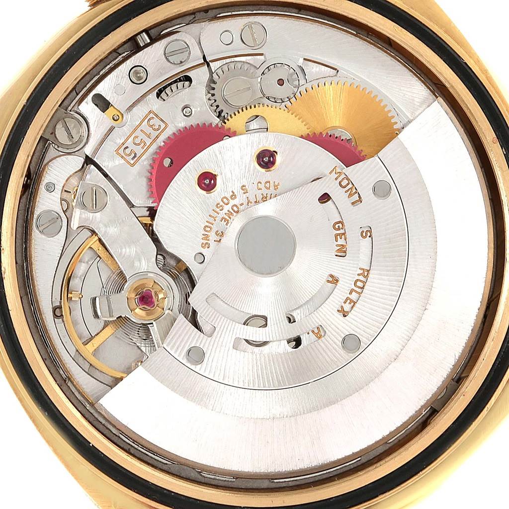This image shows the internal mechanical movement of the Rolex President 18238 Men
s Yellow Gold Champagne Dial 18238 Men
s Yellow Gold Champagne Dial model, viewed from the back.