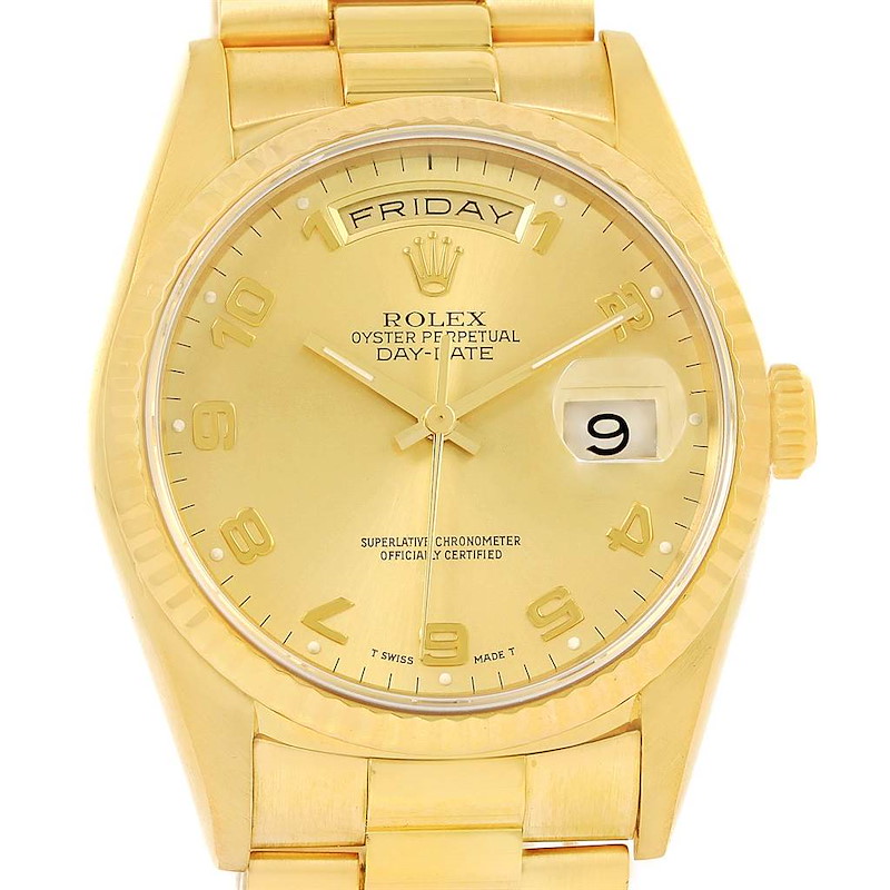 Rolex President Day-Date 18k Yellow Gold Arabic Dial Mens Watch 18238 SwissWatchExpo