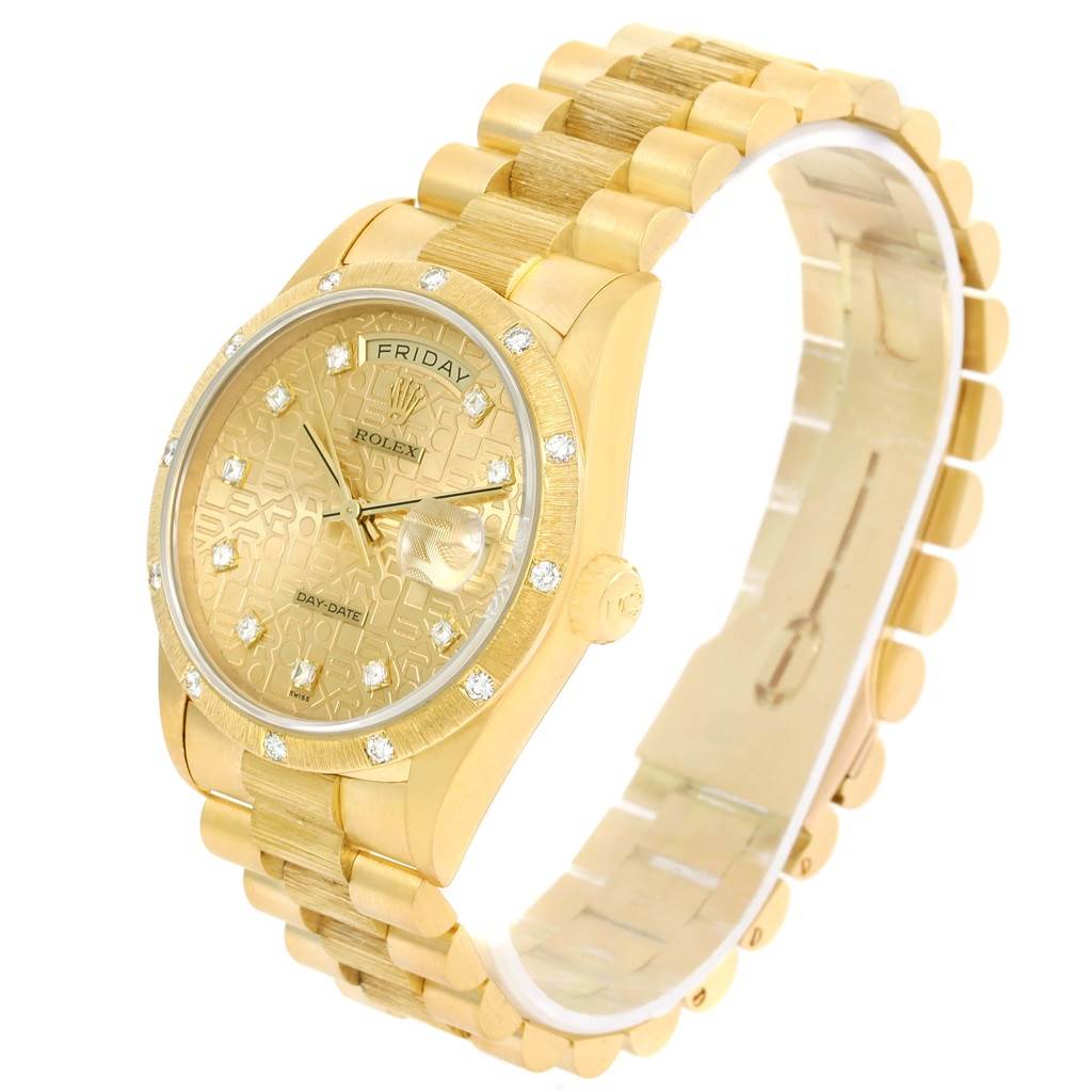 The Rolex President 18308 Men's Yellow Gold Champagne Dial 18308 Men's Yellow Gold Champagne Dial watch is shown at a three-quarter angle, highlighting the gold case, dial, and bracelet.