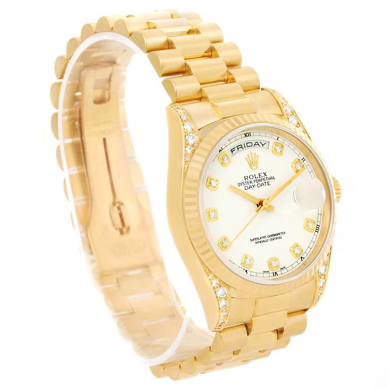 Rolex President Day-Date 18k Yellow Gold Diamond Dial Lugs Watch 18338 SwissWatchExpo