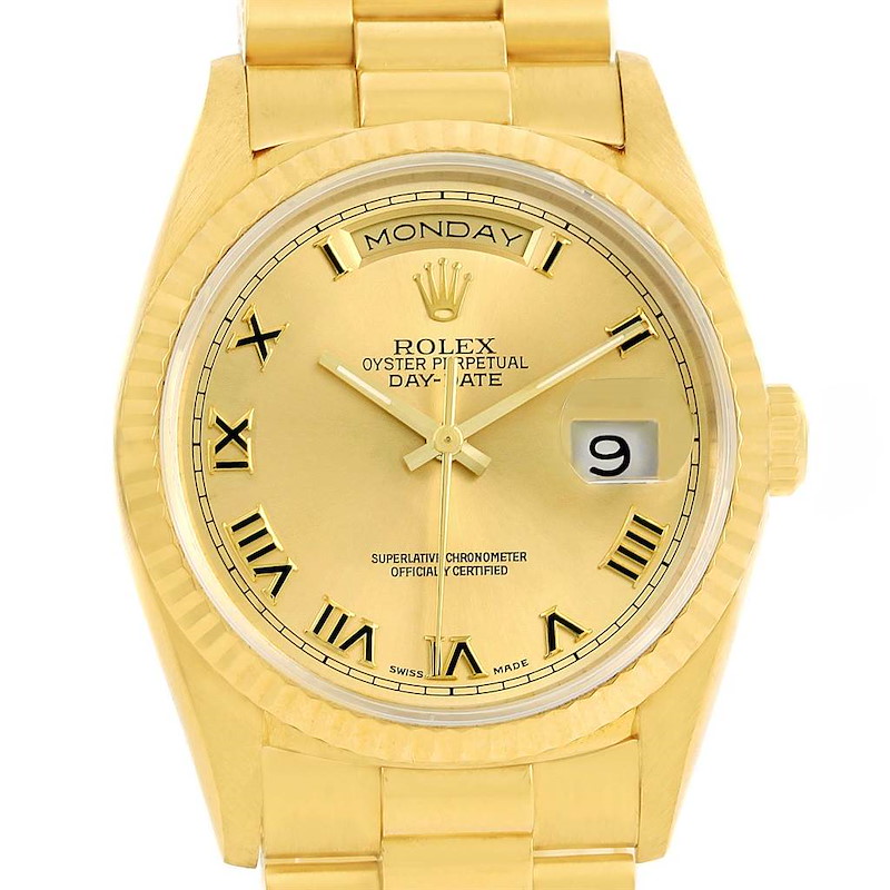 Rolex President Day-Date 18k Yellow Gold Roman Dial Mens Watch 18238 SwissWatchExpo