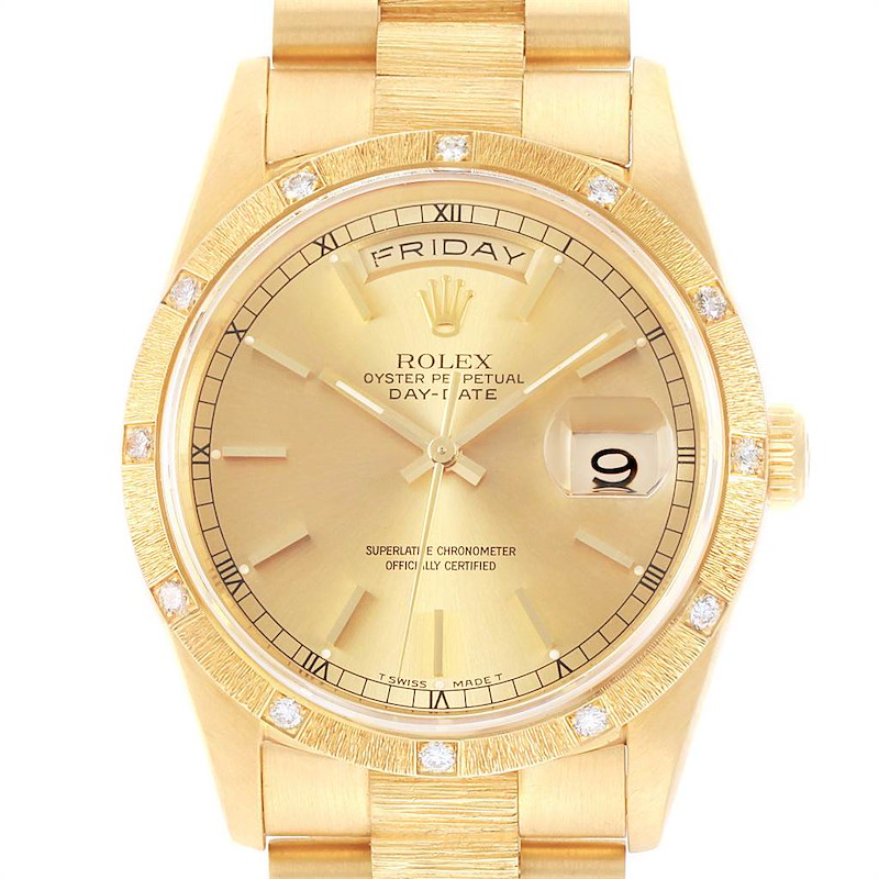 Rolex President Day Date Yellow Gold Diamond Mens Watch 18308 SwissWatchExpo