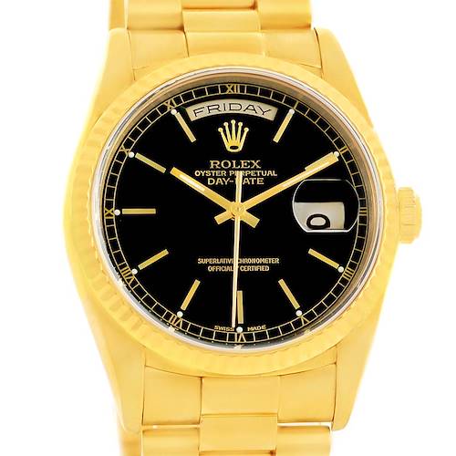 Photo of Rolex President Day-Date Yellow Gold Black Dial Mens Watch 18238