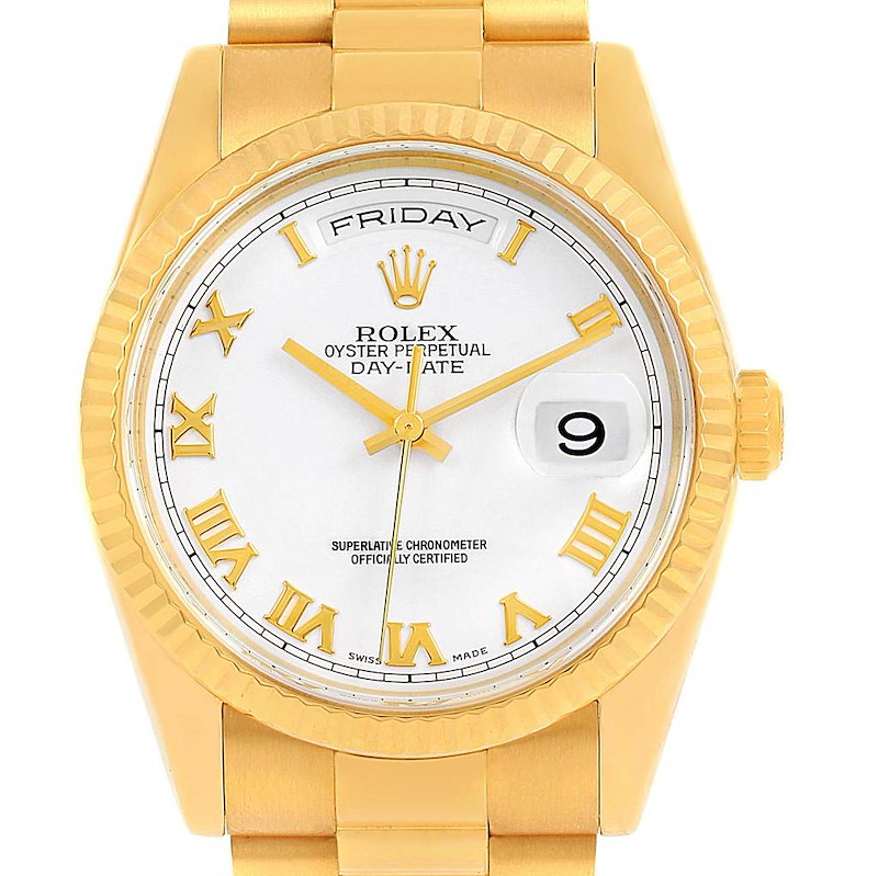 Rolex President Day Date White Dial 18k Yellow Gold Mens Watch 118238 SwissWatchExpo