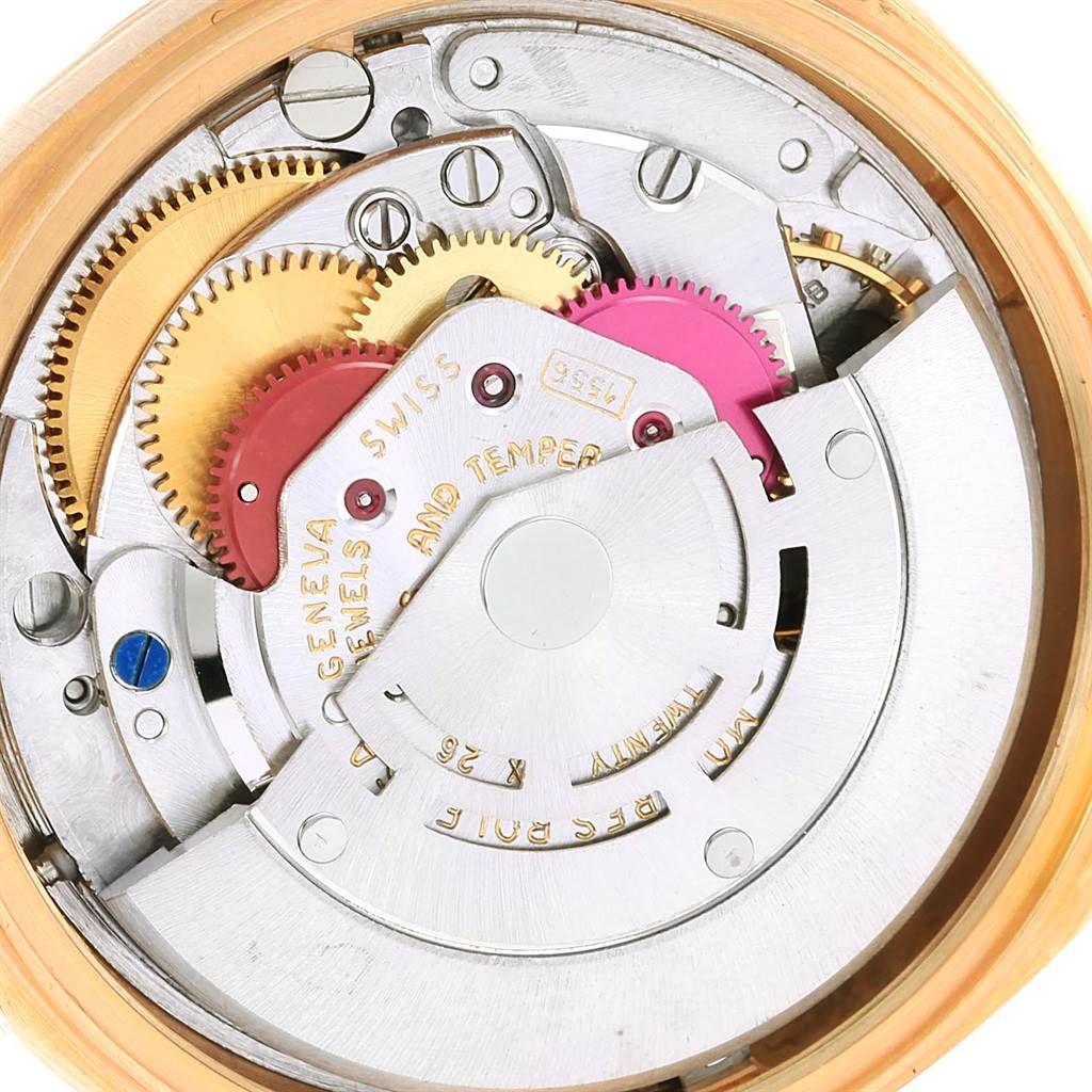 The image shows the internal movement and components of a Rolex President 1807 Men
s Yellow Gold Champagne Dial 1807 Men
s Yellow Gold Champagne Dial model watch.