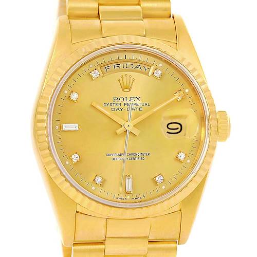 Photo of Rolex President Day Date Mens 18k Yellow Gold Diamond Watch 18238