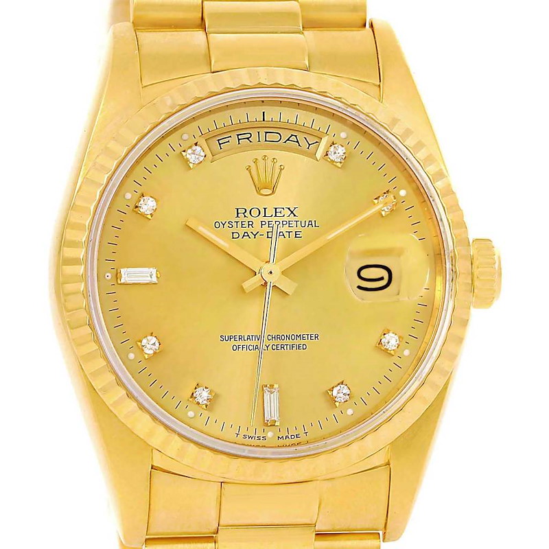 Rolex President Day Date Yellow Gold Diamond Dial Mens Watch 18238 SwissWatchExpo