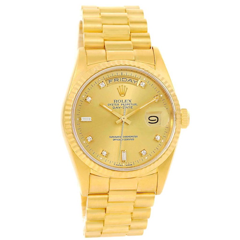 Rolex President Day-Date Yellow Gold Diamond Mens Watch 18238 Box SwissWatchExpo