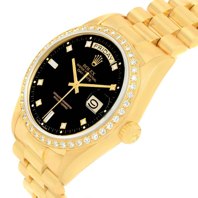 Rolex President Day-Date Yellow Gold Black Dial Diamond Watch 18038 ...