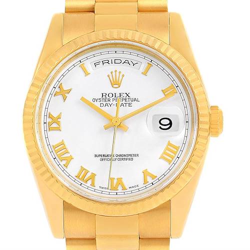 Photo of Rolex President Day Date White Dial 18k Yellow Gold Mens Watch 118238