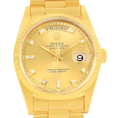 Photo of Rolex President Day Date Yellow Gold Diamond Watch 18238 Box Papers