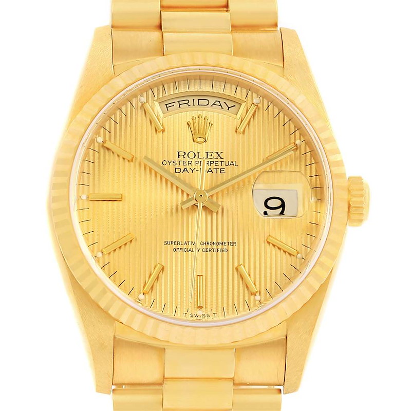 Rolex President Day-Date Yellow Gold Tapestry Dial Watch 18238 Unworn SwissWatchExpo