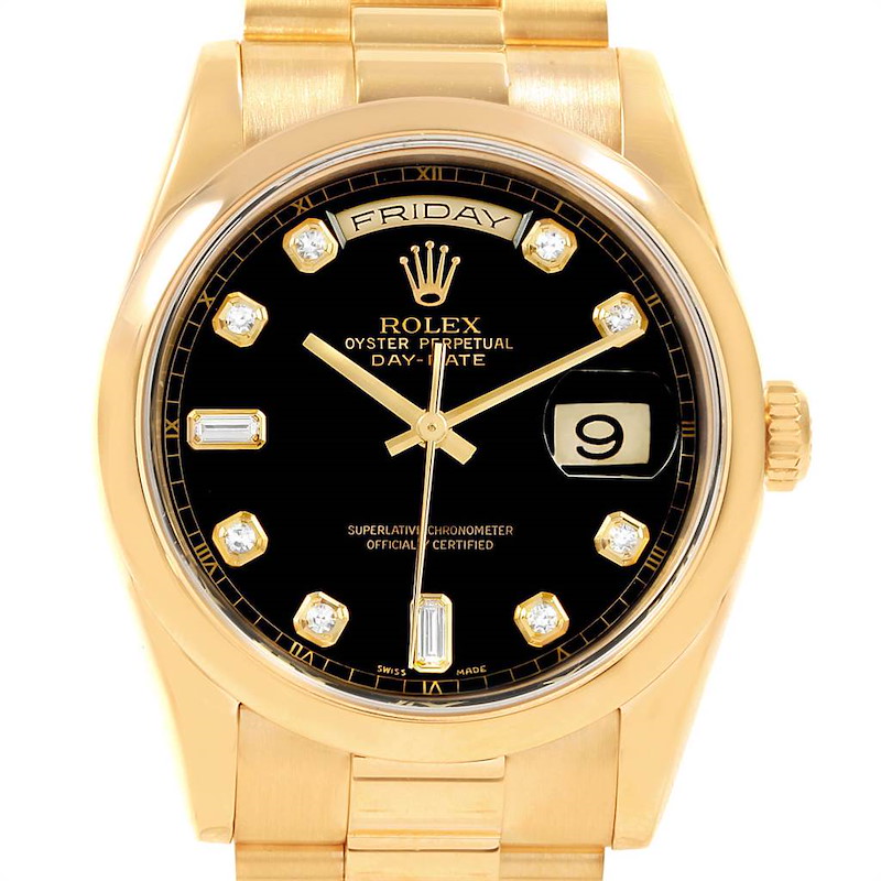 Rolex President Day Date Yellow Gold Diamond Watch 118208 Box Papers SwissWatchExpo