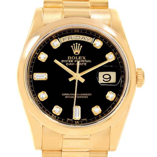 Photo of Rolex President Day Date Yellow Gold Diamond Watch 118208 Box Papers