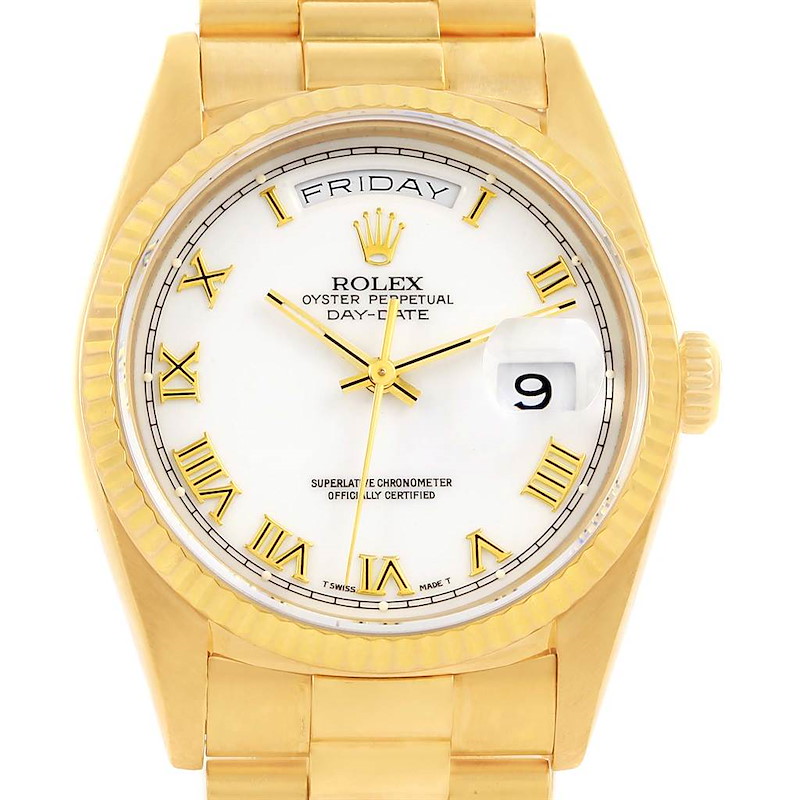 Rolex President Day-Date 18k Yellow Gold White Dial Mens Watch 18238 SwissWatchExpo
