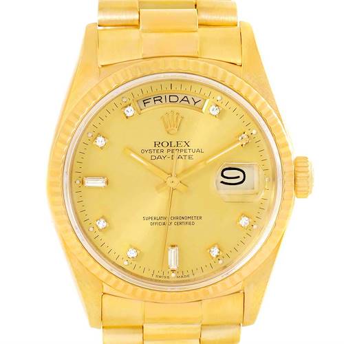 Photo of Rolex President Day-Date 18k Yellow Gold Diamond Watch 18038 Box Papers