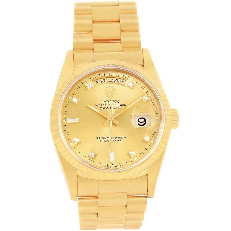 Rolex President Day-Date Yellow Gold Diamond Watch 18238 Box Papers SwissWatchExpo