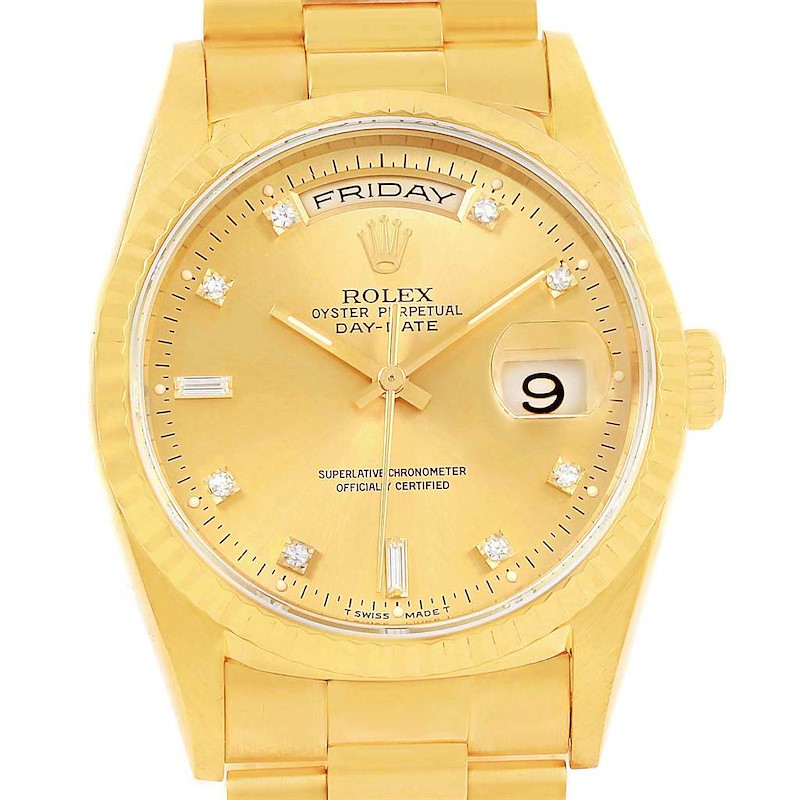 Rolex President Day-Date Yellow Gold Diamond Watch 18238 Box Papers SwissWatchExpo