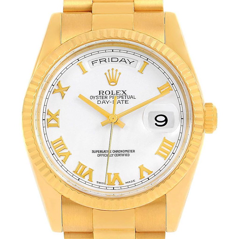 Rolex President Day Date White Dial Yellow Gold Watch 118238 Box Papers SwissWatchExpo