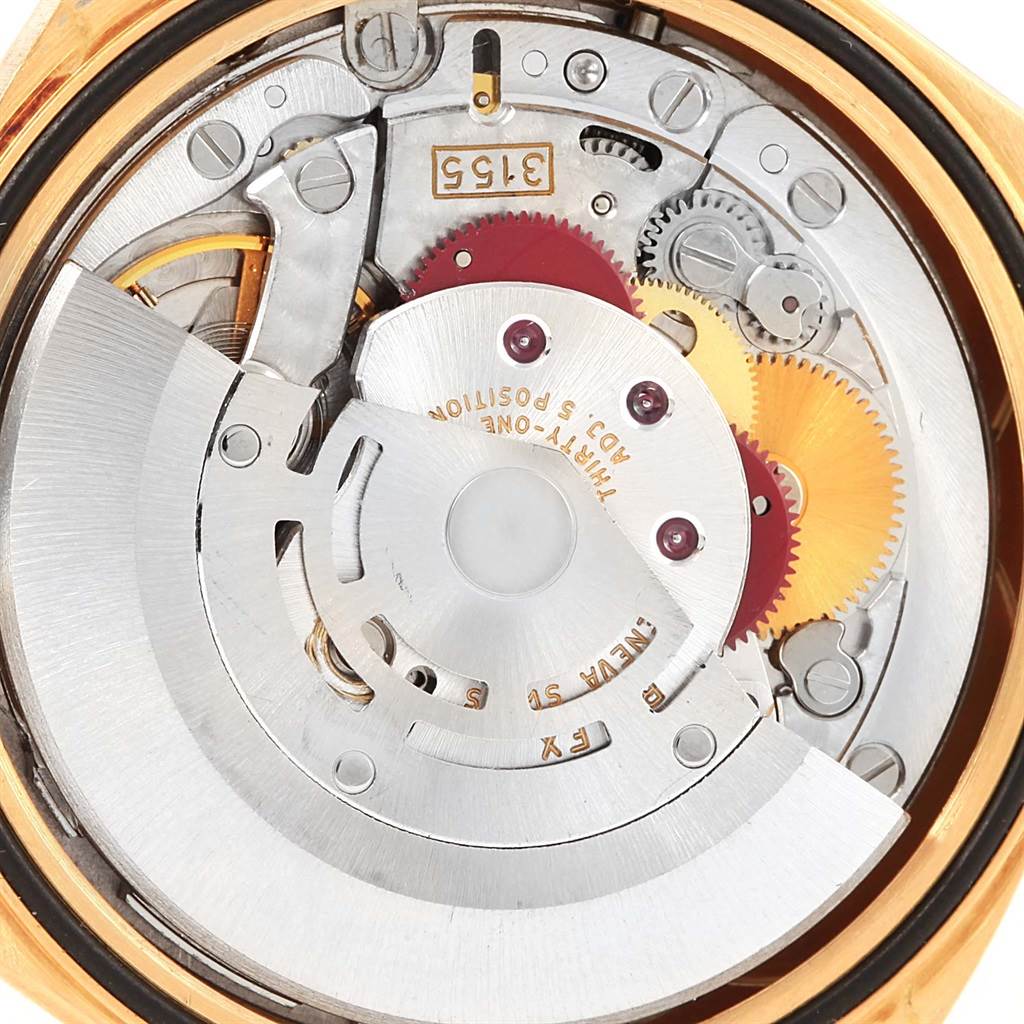 The image shows the internal mechanical movement of a Rolex President 18248 Men's Yellow Gold Champagne Dial 18248 Men's Yellow Gold Champagne Dial watch, viewed from the back.