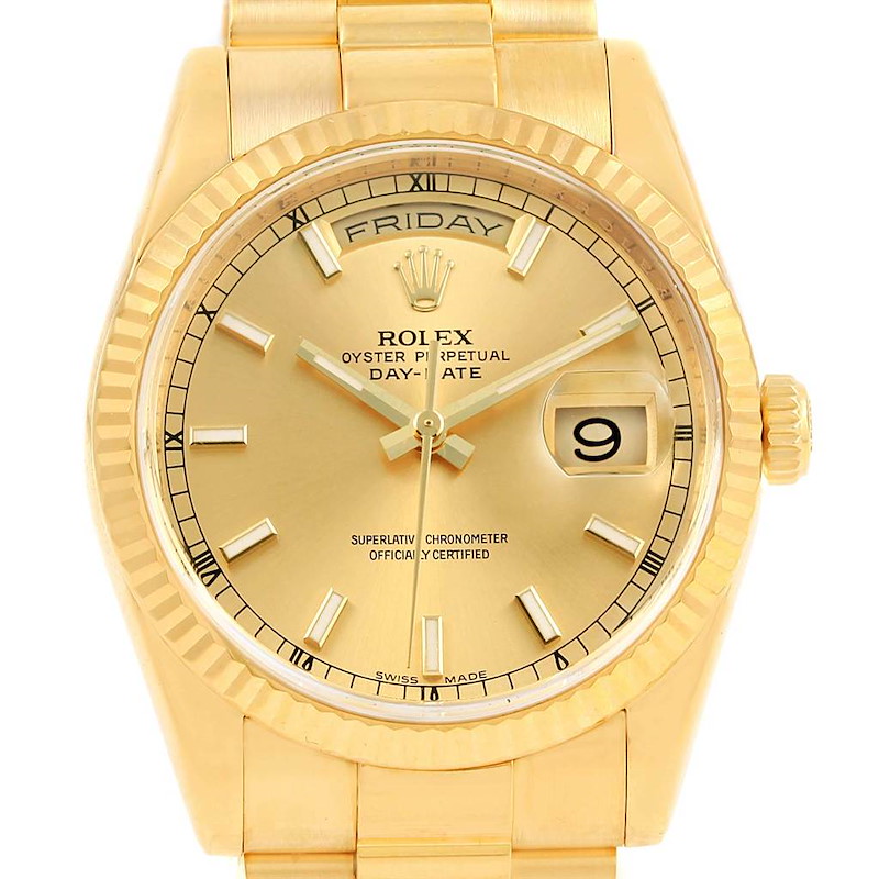 Rolex President Day-Date Champagne Dial Yellow Gold Mens Watch 118238 SwissWatchExpo