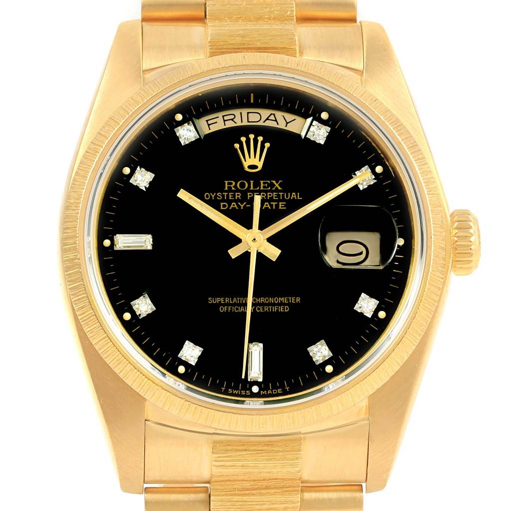 Rolex President Day-Date Yellow Gold Black Diamond Dial Watch 18078 ...